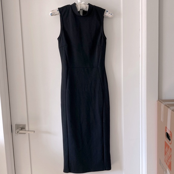 TOPSHOP little black fitted dress French style size 2 turtle neck - Picture 1 of 8
